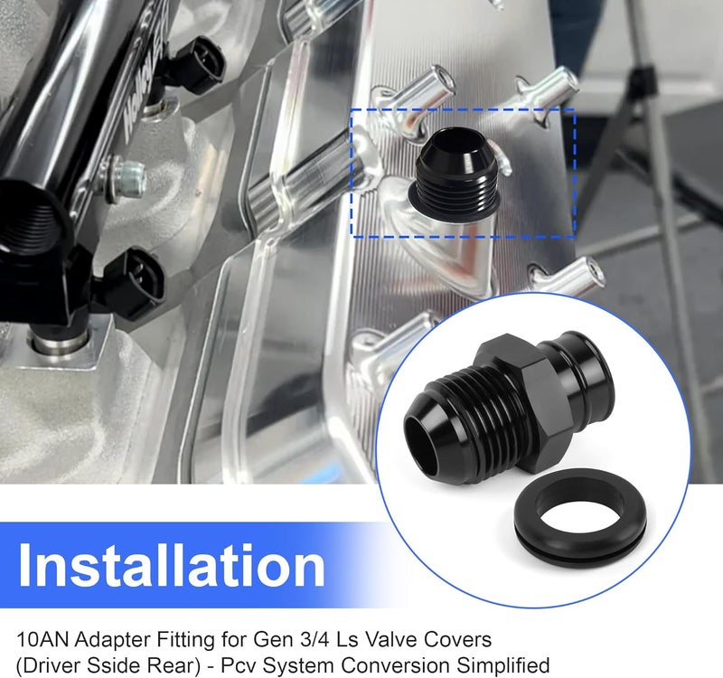 Jetuplusllc 10AN Aluminum Push fit Valve Cover Grommet for GM LS Engines - Black with Sealing Grommet‌ - Image 5